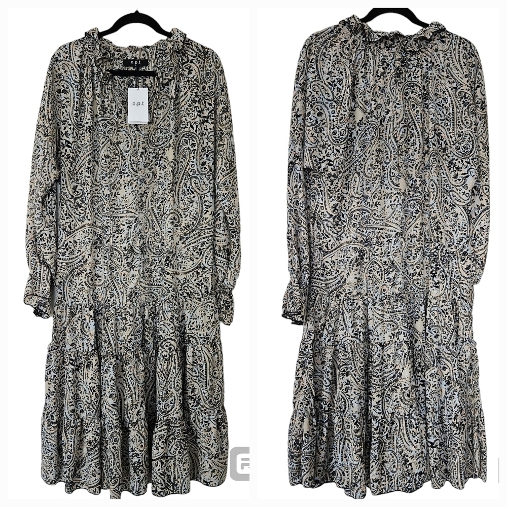 NWT O.P.T. paisley boho tiered maxi dress size L